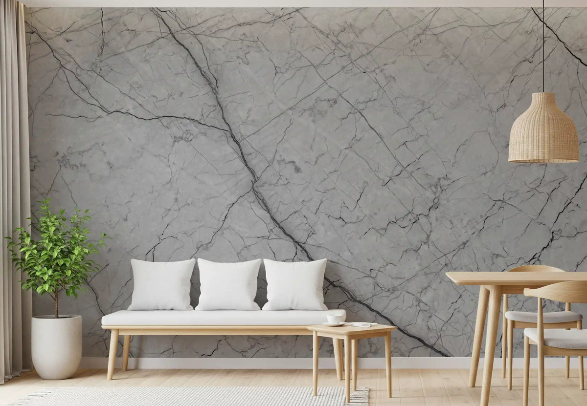 Monochromatic Grey Veined Stone Wall Mural