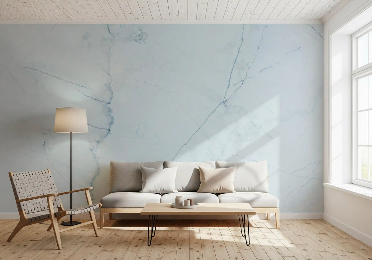 Serene Ice Blue Marble Slab Wall Mural
