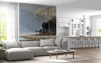 Mist Over Distant Birch Trees Wall Mural