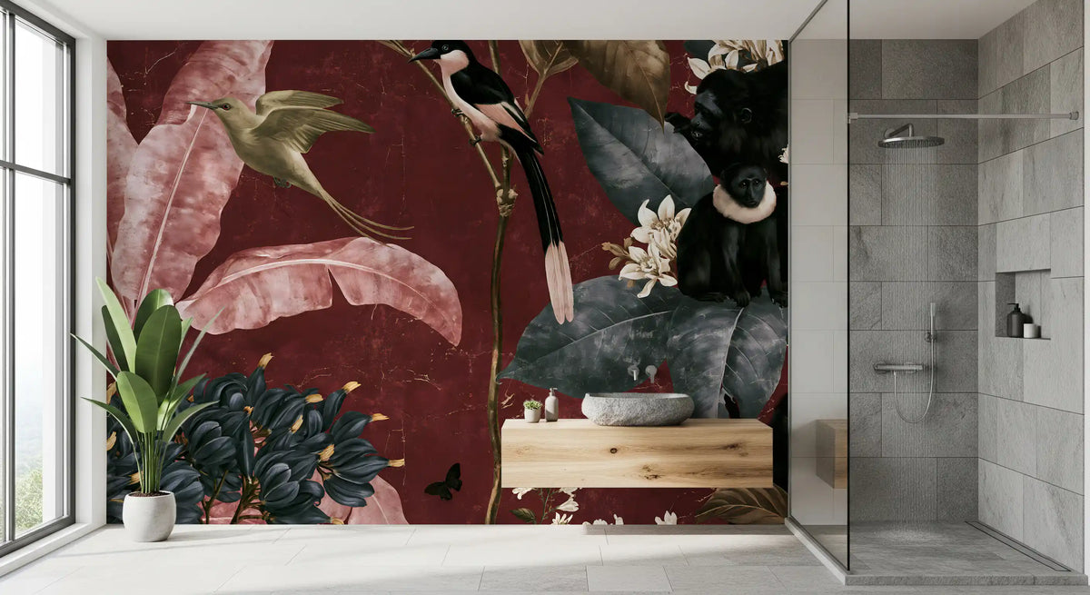 Deep Crimson Jungle Life Wall Mural