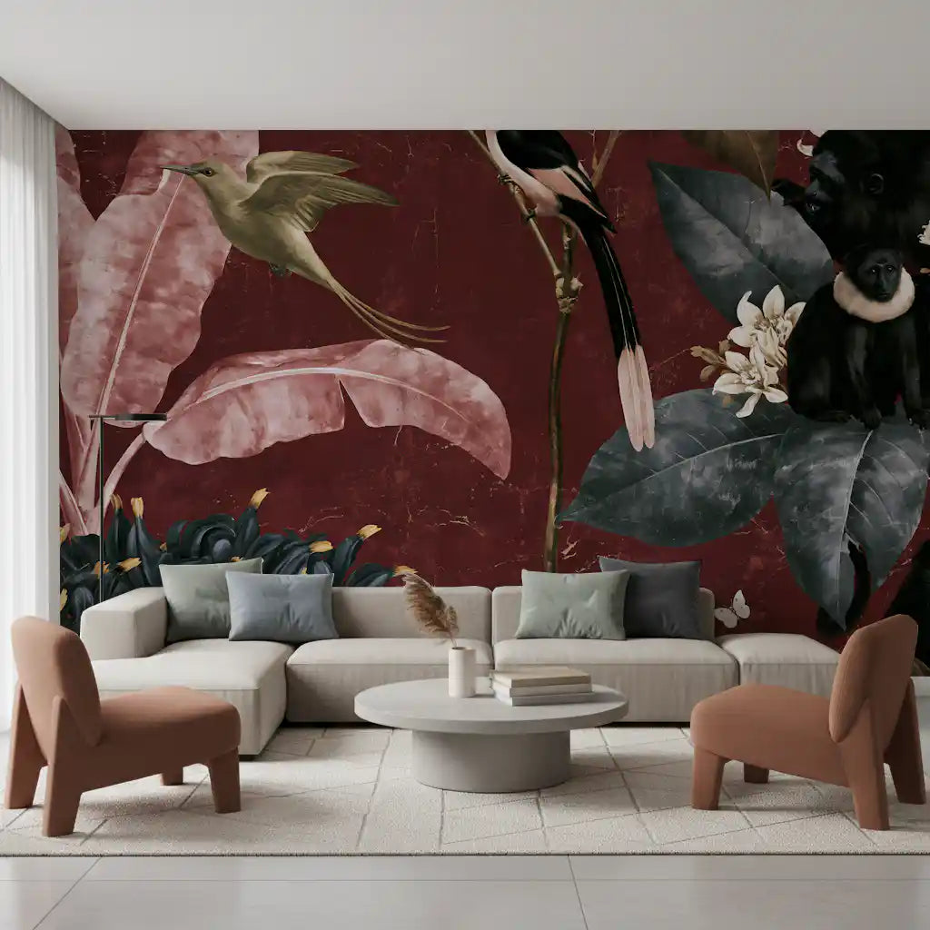 Deep Crimson Jungle Life Wall Mural