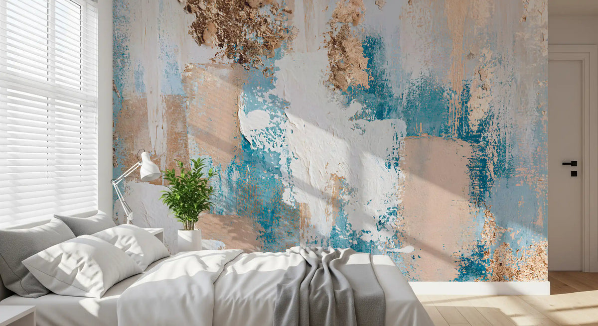 Azure and Gilded Brushstrokes Wall Mural