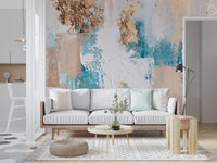 Azure and Gilded Brushstrokes Wall Mural