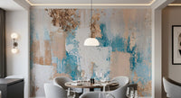Azure and Gilded Brushstrokes Wall Mural