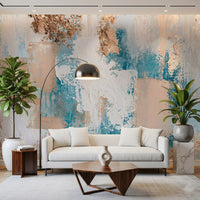 Azure and Gilded Brushstrokes Wall Mural