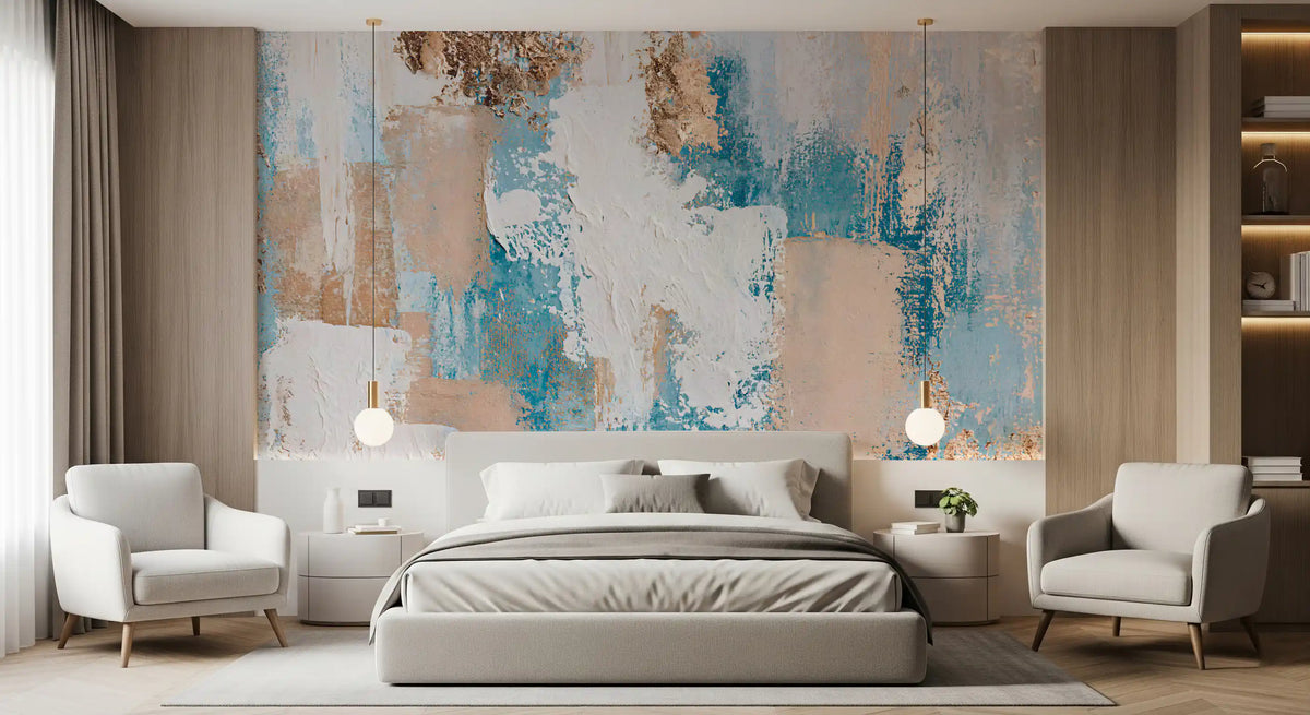 Azure and Gilded Brushstrokes Wall Mural