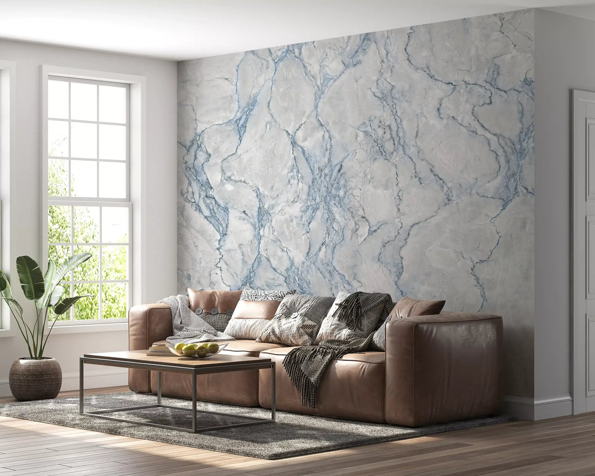 Ethereal Blue Veined Marble Texture Wall Mural