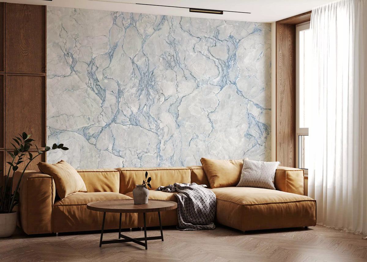 Ethereal Blue Veined Marble Texture Wall Mural