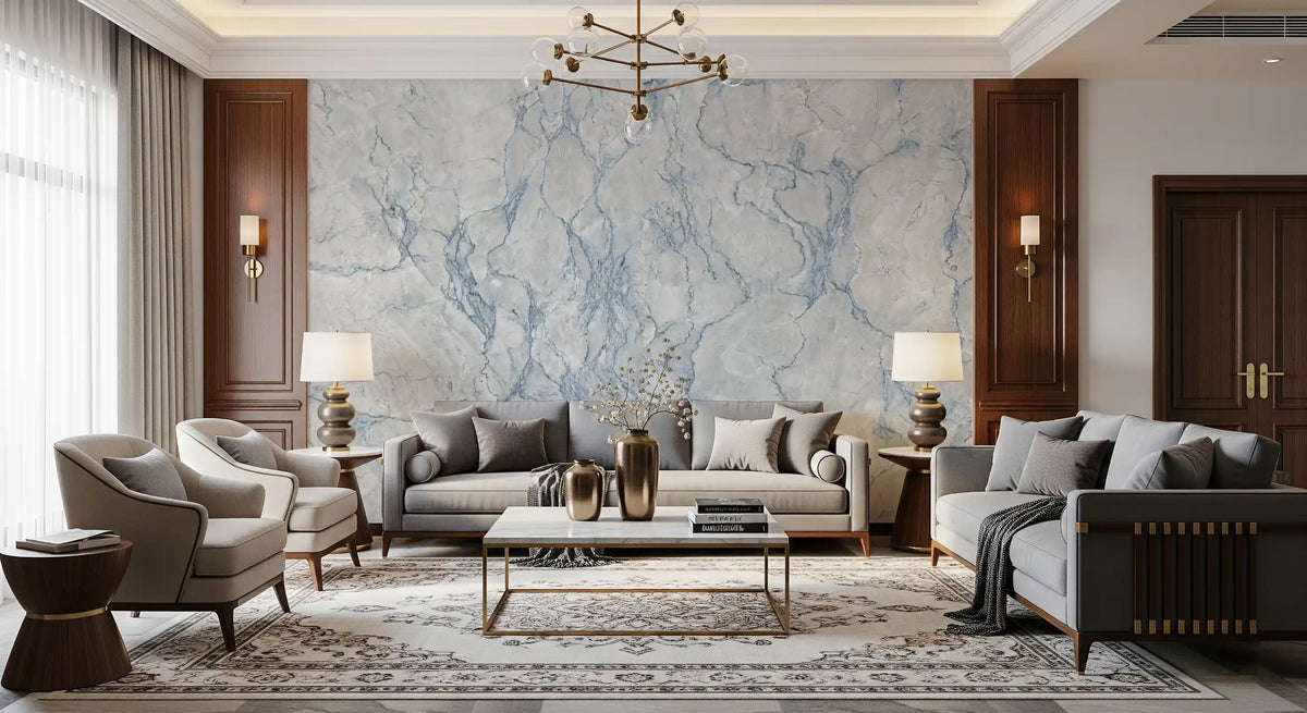 Ethereal Blue Veined Marble Texture Wall Mural