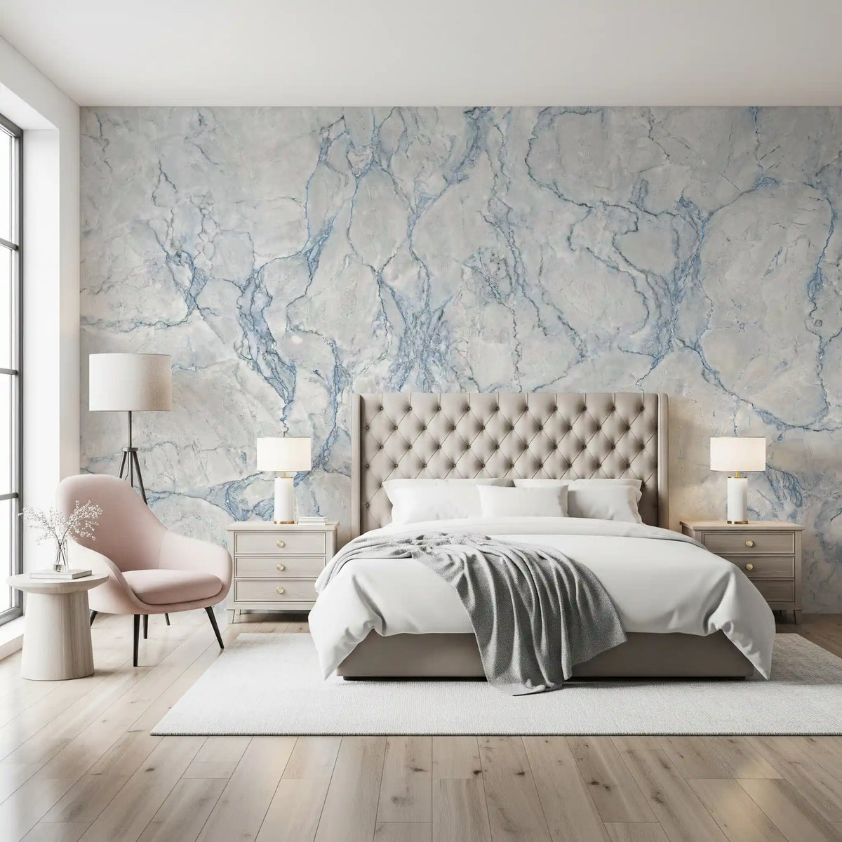 Ethereal Blue Veined Marble Texture Wall Mural