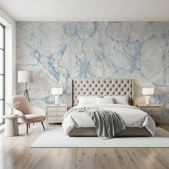 Ethereal Blue Veined Marble Texture Wall Mural