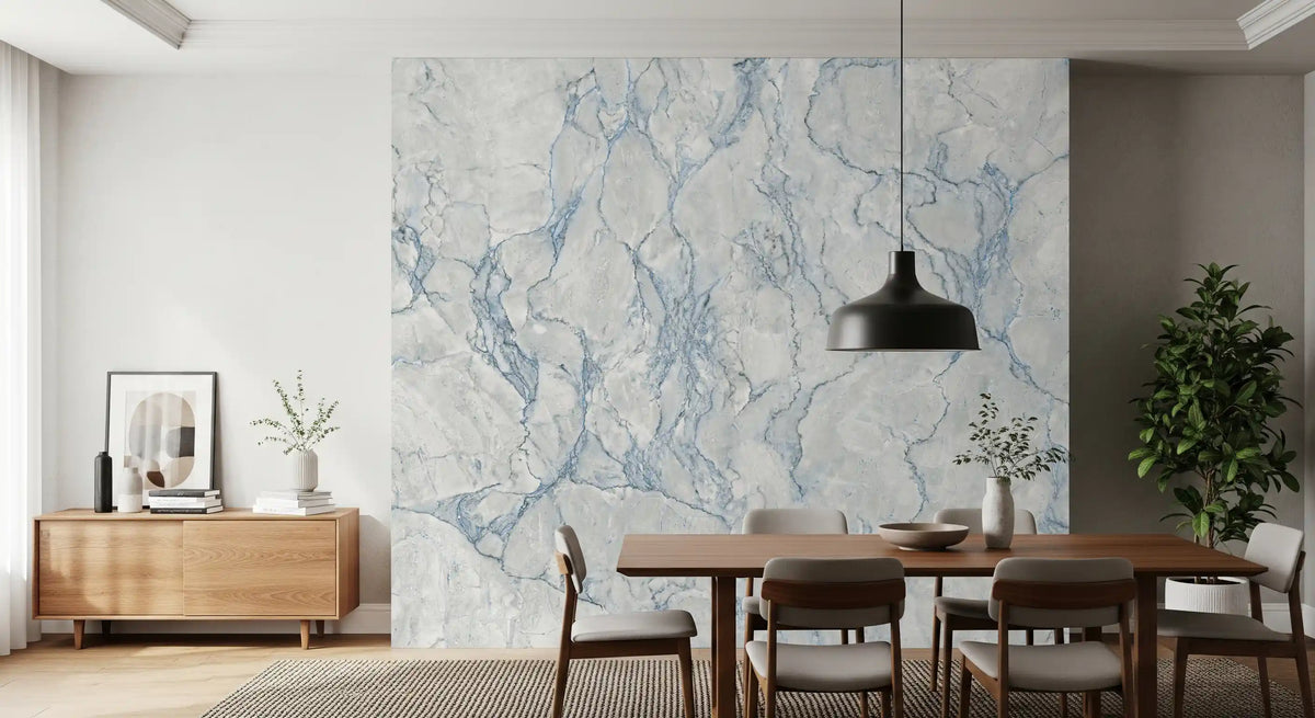 Ethereal Blue Veined Marble Texture Wall Mural