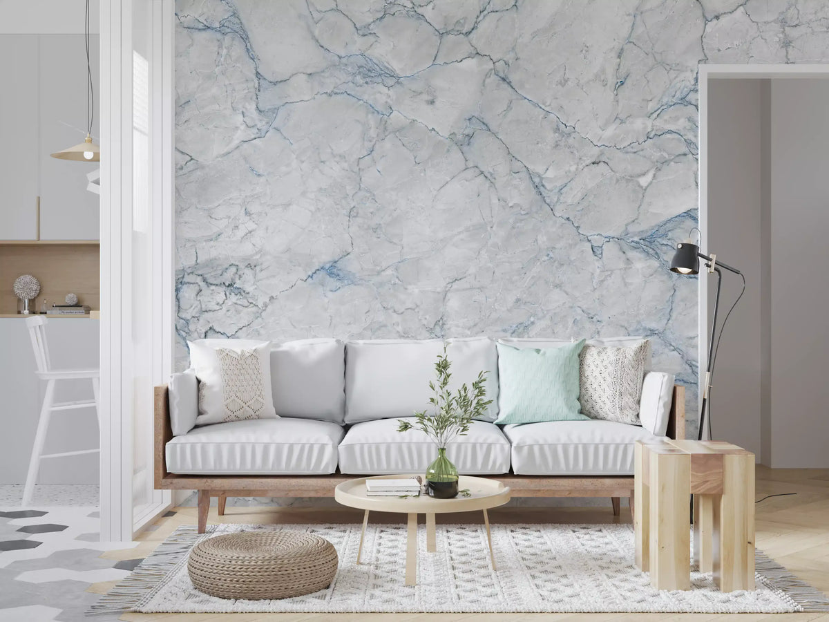 Cool Grey Blue Marble Vein Wall Mural