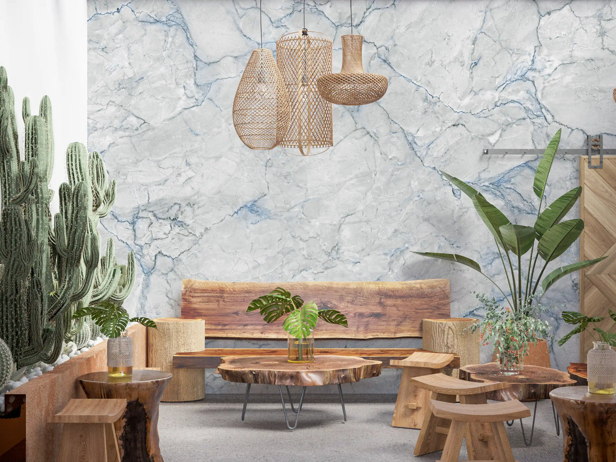 Cool Grey Blue Marble Vein Wall Mural