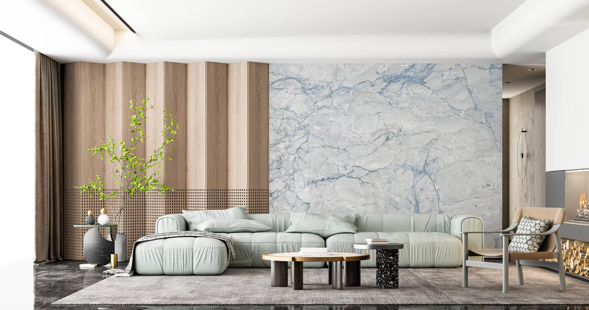 Cool Blue Marble Slab Texture Wall Mural