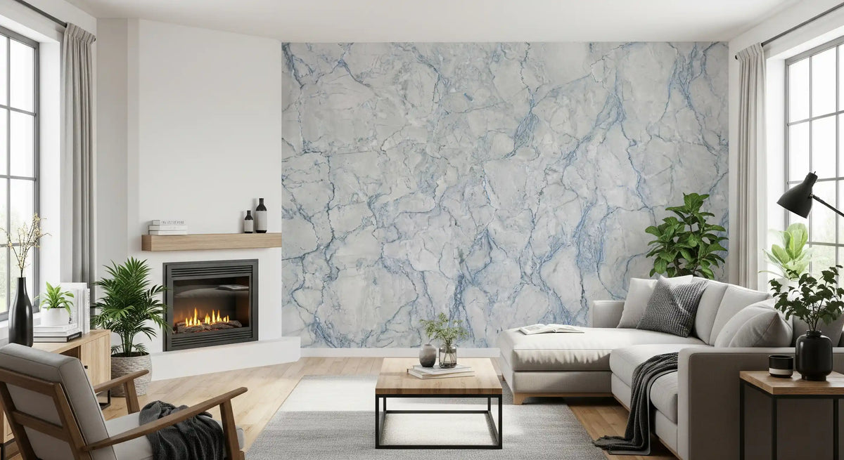 Ethereal Blue Veined Marble Wall Mural
