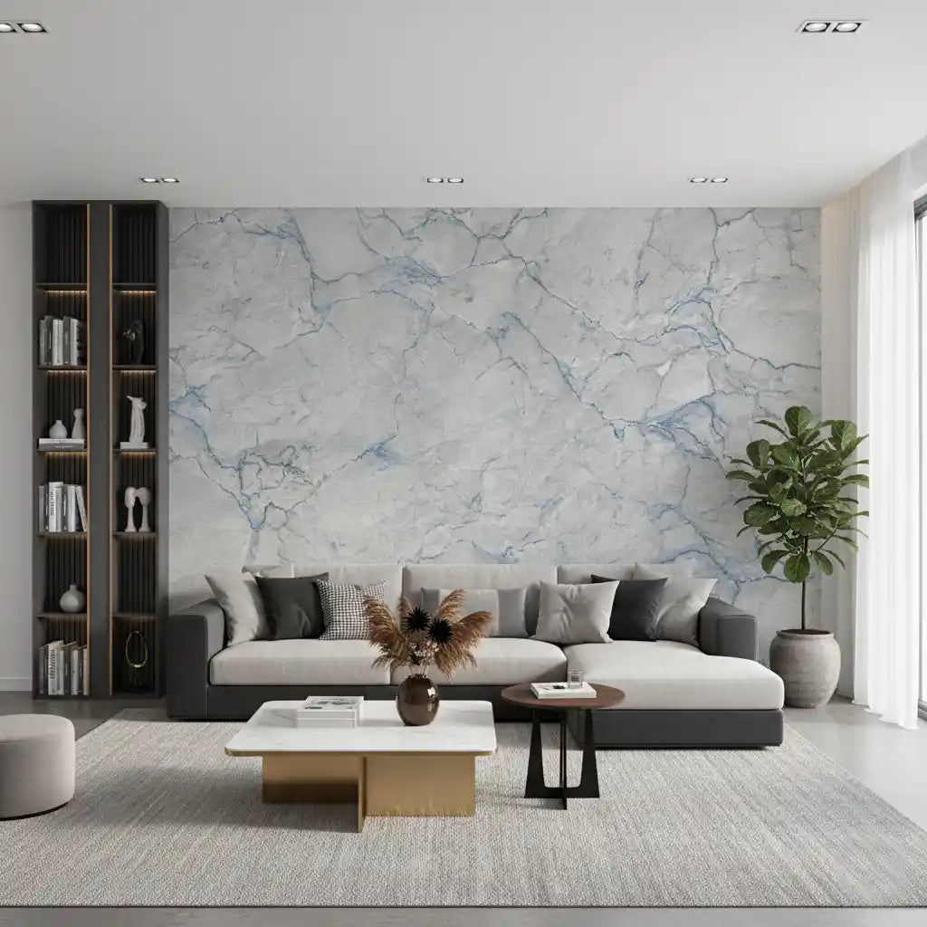 Ethereal Blue Vein Stone Texture Wall Mural