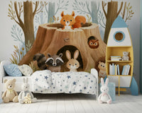 Forest Friends Tree Stump Scene Wall Mural