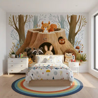 Forest Friends Tree Stump Scene Wall Mural
