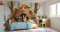 Forest Friends Tree Stump Scene Wall Mural