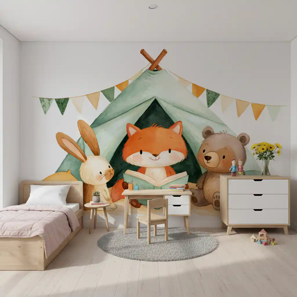 Fox and Friends Camping Adventure Wall Mural