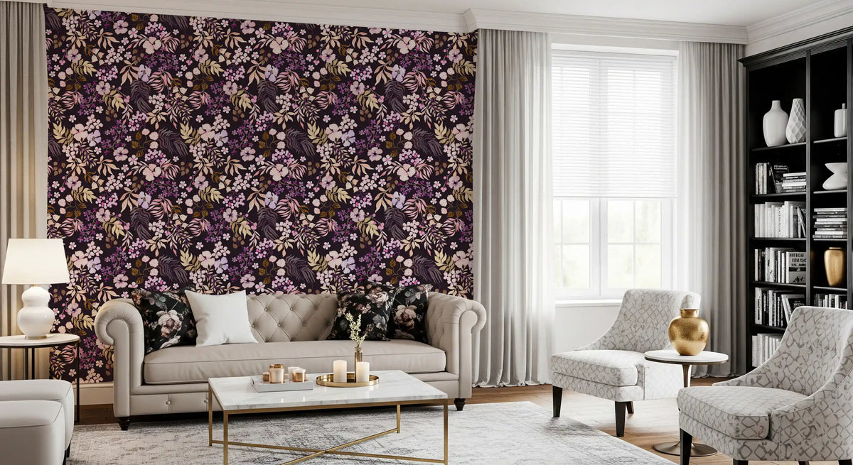 Dark Botanical Wildflowers Wallpaper⁠
