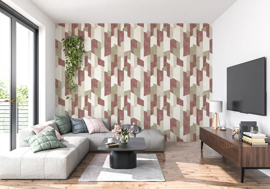 Modern Textured Hand Painted Geometries Earthy Wallpaper⁠