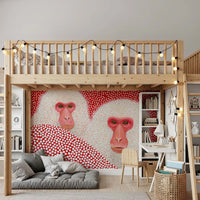 Snow Monkey Polka Dot Portrait Wall Mural
