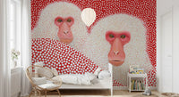 Snow Monkey Polka Dot Portrait Wall Mural