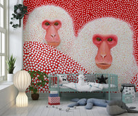 Snow Monkey Polka Dot Portrait Wall Mural