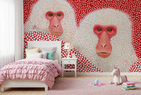 Snow Monkey Polka Dot Portrait Wall Mural