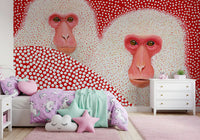 Snow Monkey Polka Dot Portrait Wall Mural