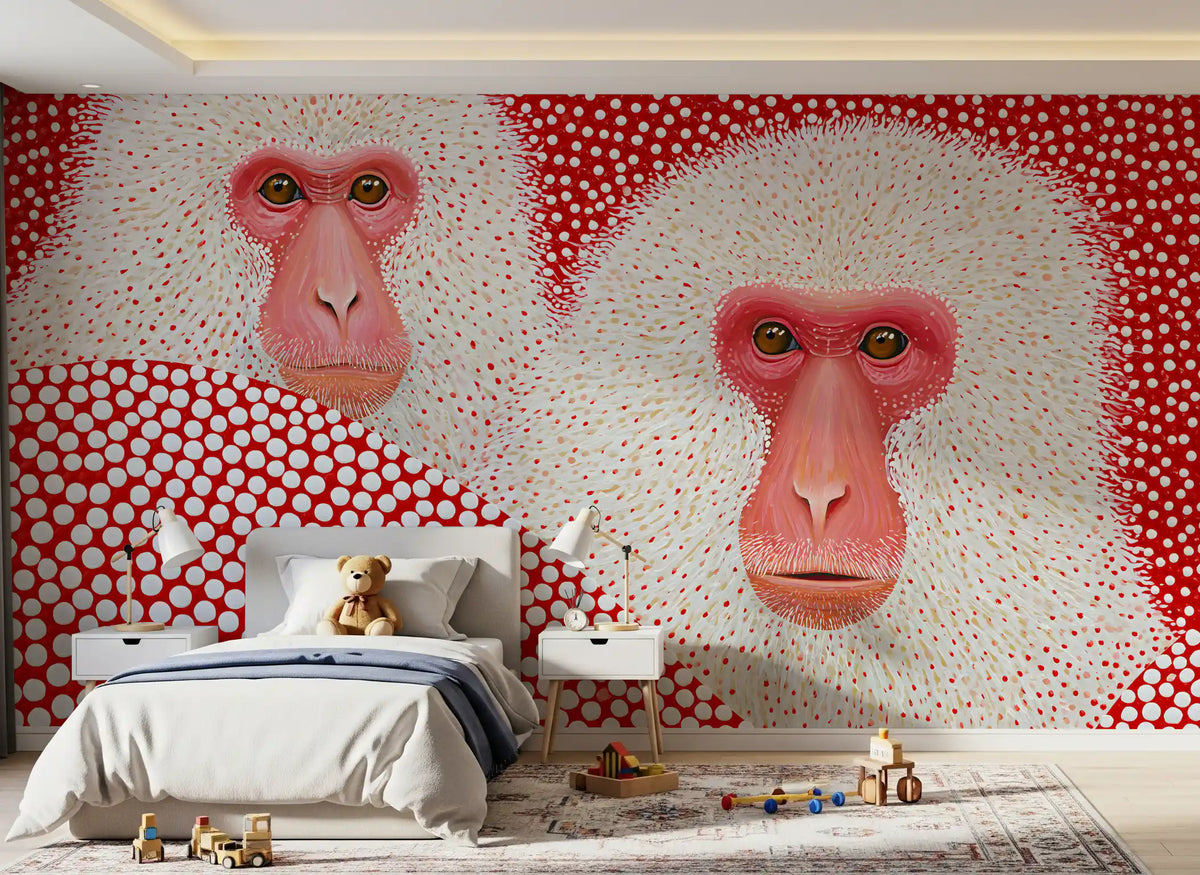 Snow Monkey Polka Dot Portrait Wall Mural