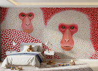 Snow Monkey Polka Dot Portrait Wall Mural