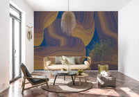 Sweeping Golden Curves on Navy Texture Wall Mural