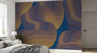 Sweeping Golden Curves on Navy Texture Wall Mural