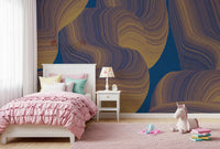 Sweeping Golden Curves on Navy Texture Wall Mural