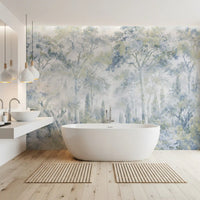 Misty Icy Blue Tuscan Forest Path wall mural