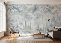 Misty Icy Blue Tuscan Forest Path wall mural