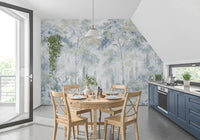 Misty Icy Blue Tuscan Forest Path wall mural