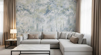 Misty Icy Blue Tuscan Forest Path wall mural
