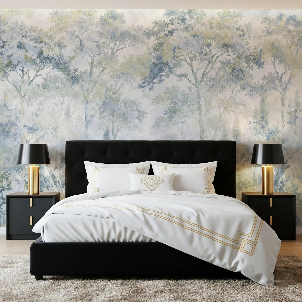 Misty Icy Blue Tuscan Forest Path wall mural