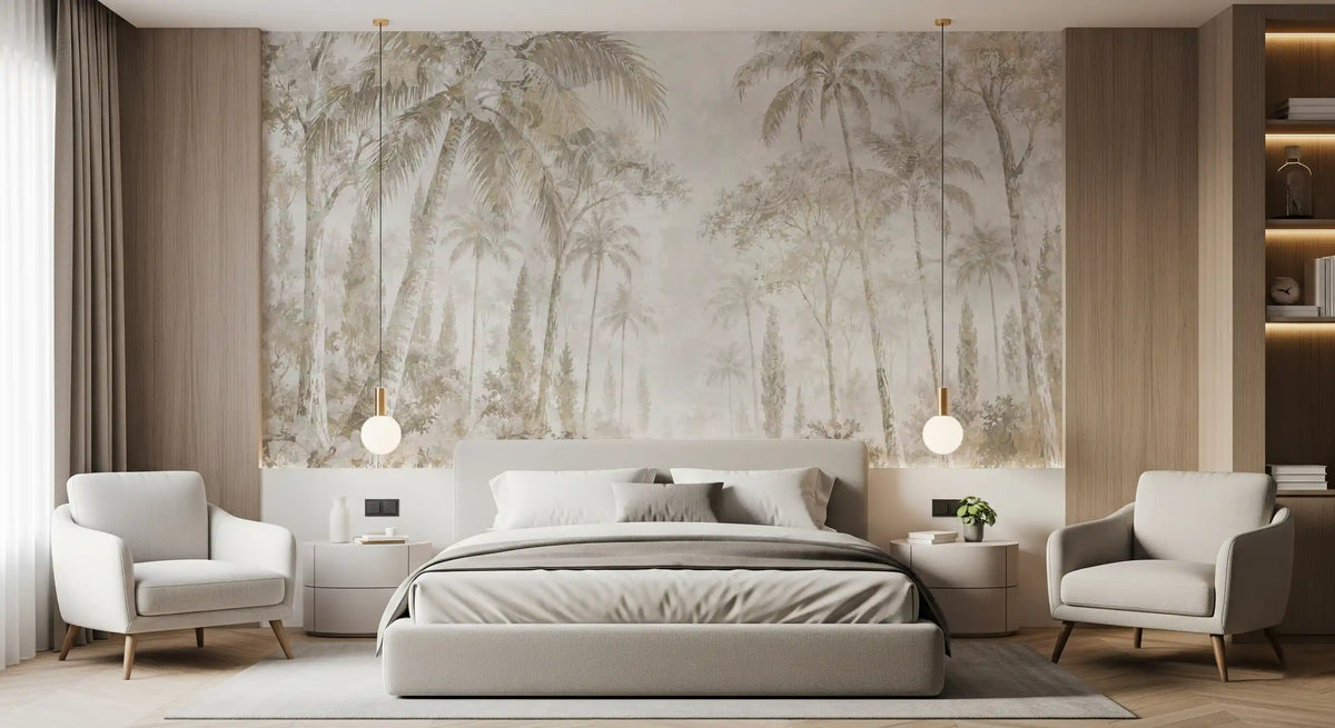 Oatmeal Mist Tropical Palm Path Wall Mural