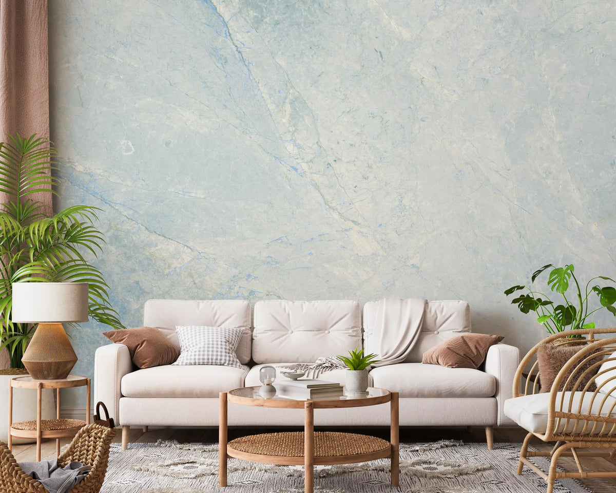 Cool Azure Marble Slab Texture Wall Mural