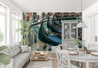 Venice wallpaper in dining nook with white chairs and floral sofa GD14197