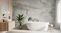 Serene Japanese Landscape & Crane Mural Wall Mural