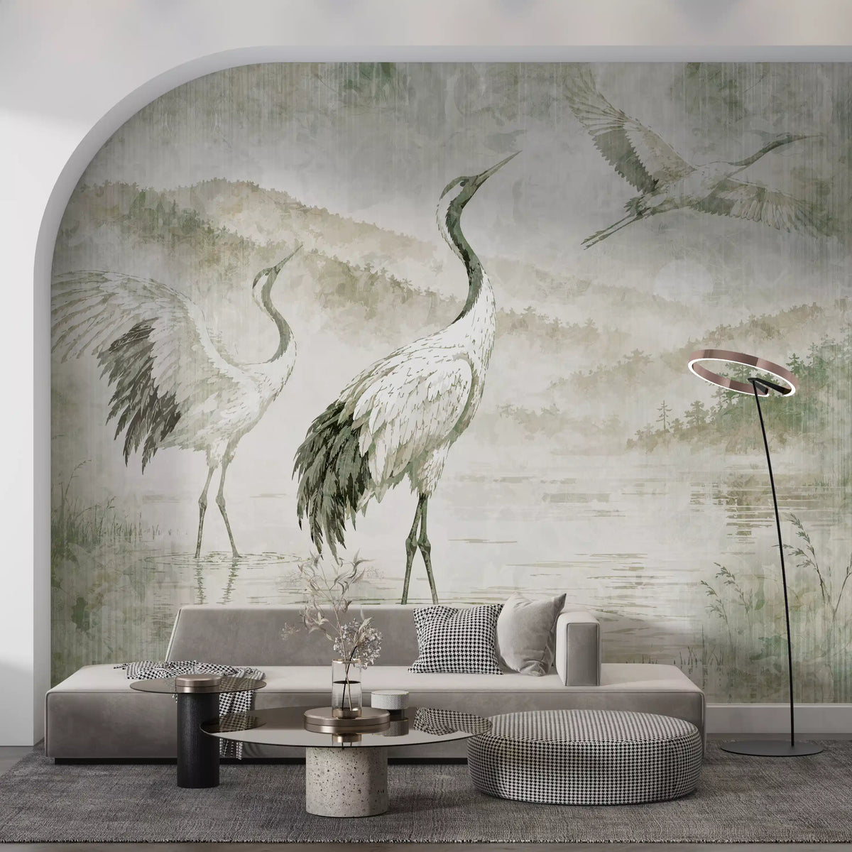 Nature's Fusion Japanese Cranes Mural Wall Mural