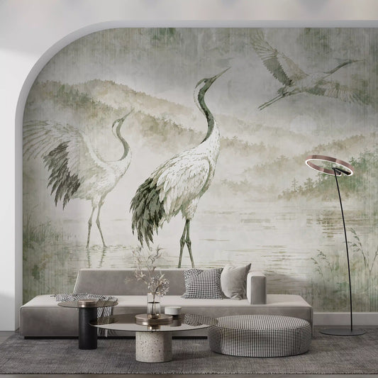 Nature's Fusion Japanese Cranes Mural Wall Mural