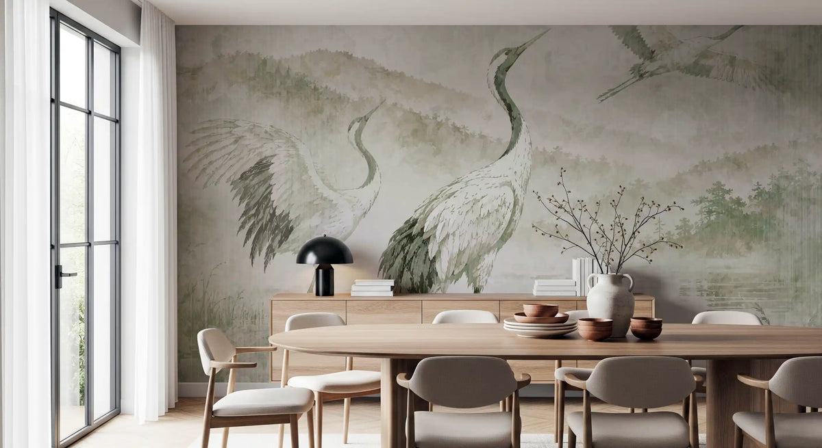 Nature's Fusion Japanese Cranes Mural Wall Mural