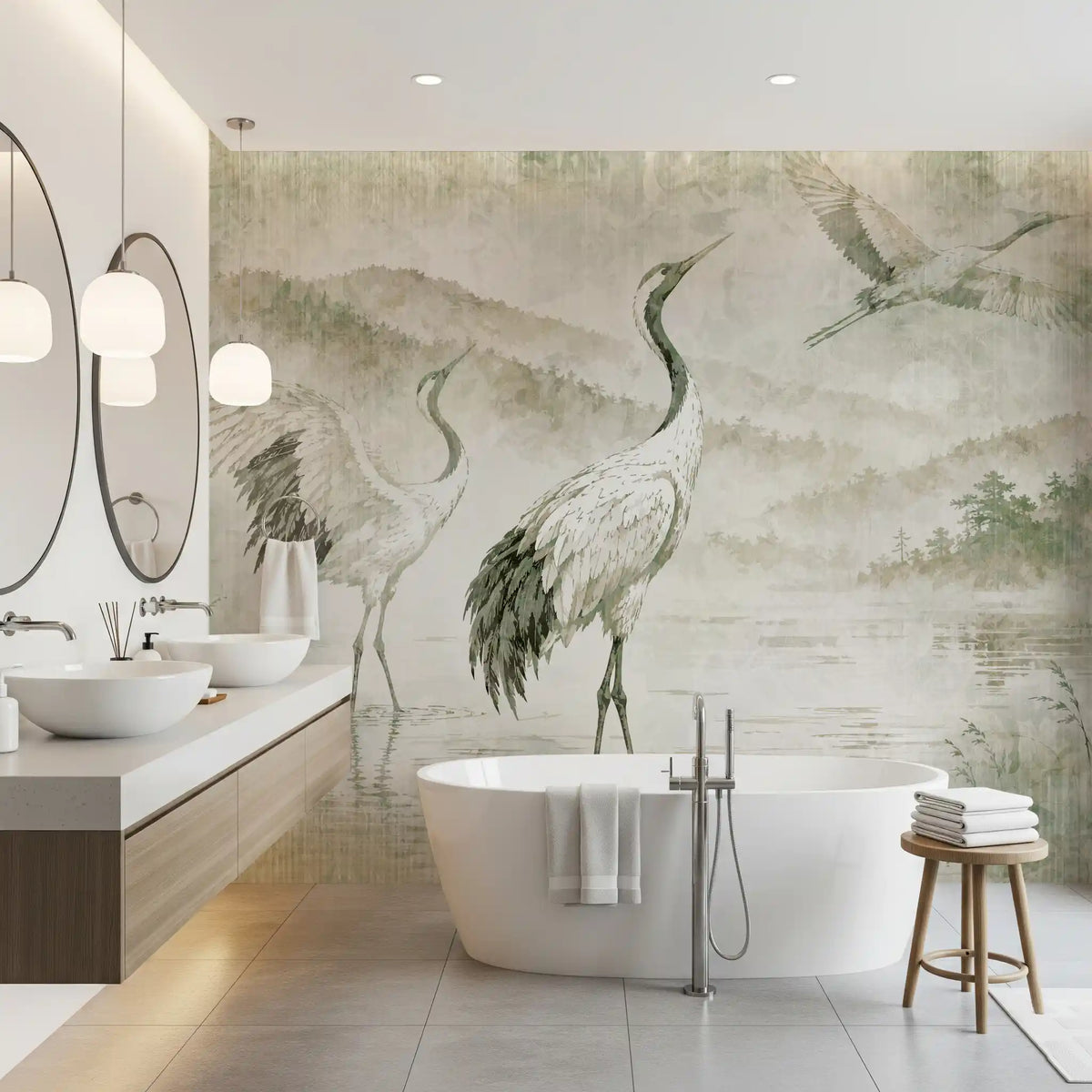 Nature's Fusion Japanese Cranes Mural Wall Mural